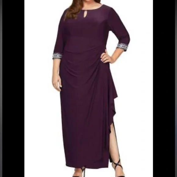 Alex Evenings | Dresses | Nwt Alex Evenings Plum Purple Rhinestone  Embellished Formal Dress Gown Size 2